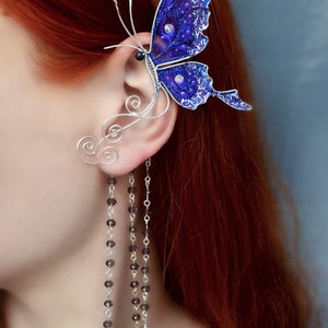 Butterfly ear cuff earring no piercing, fairy ear wrap Purple