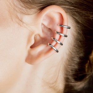 Silver ear cuff no piercing, Fake piercing earring
