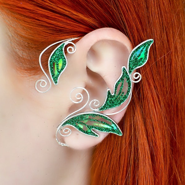 Elf ear cuffs no piercing, Elven leaf ear cuff earring