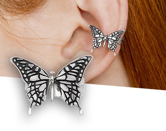 Butterfly ear cuff no piercing, Silver ear cuff earring