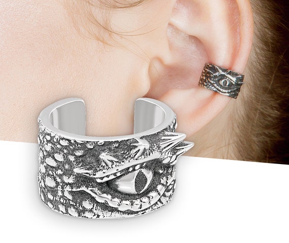 Dragon eye ear cuff no piercing, Silver ear cuff men, Evil eye earring -  Shop tanny bunny Earrings & Clip-ons - Pinkoi