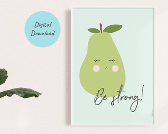 Pear Nursery Fruit Art Digital Download Baby Decoration Room Illustration My Fresh Lemonade