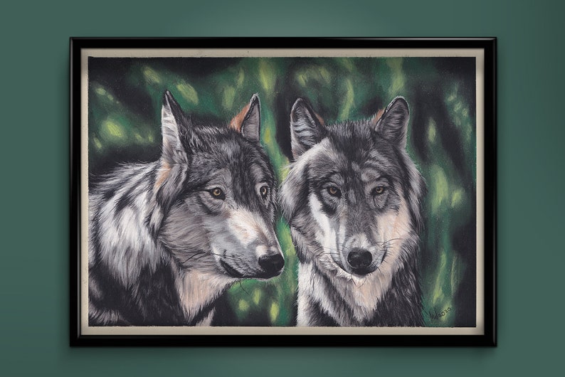 Original Grey Wolf Artwork - Pastel on Paper by Megan Wolthers
