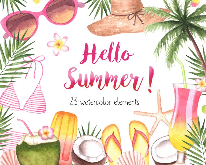 Beach Clipart,Watercolor Clipart,Summer Watercolor Clipart,Pool Party Clipart,Tropical Party,Beach Party Invitation Clipart,Tropical,Bikini