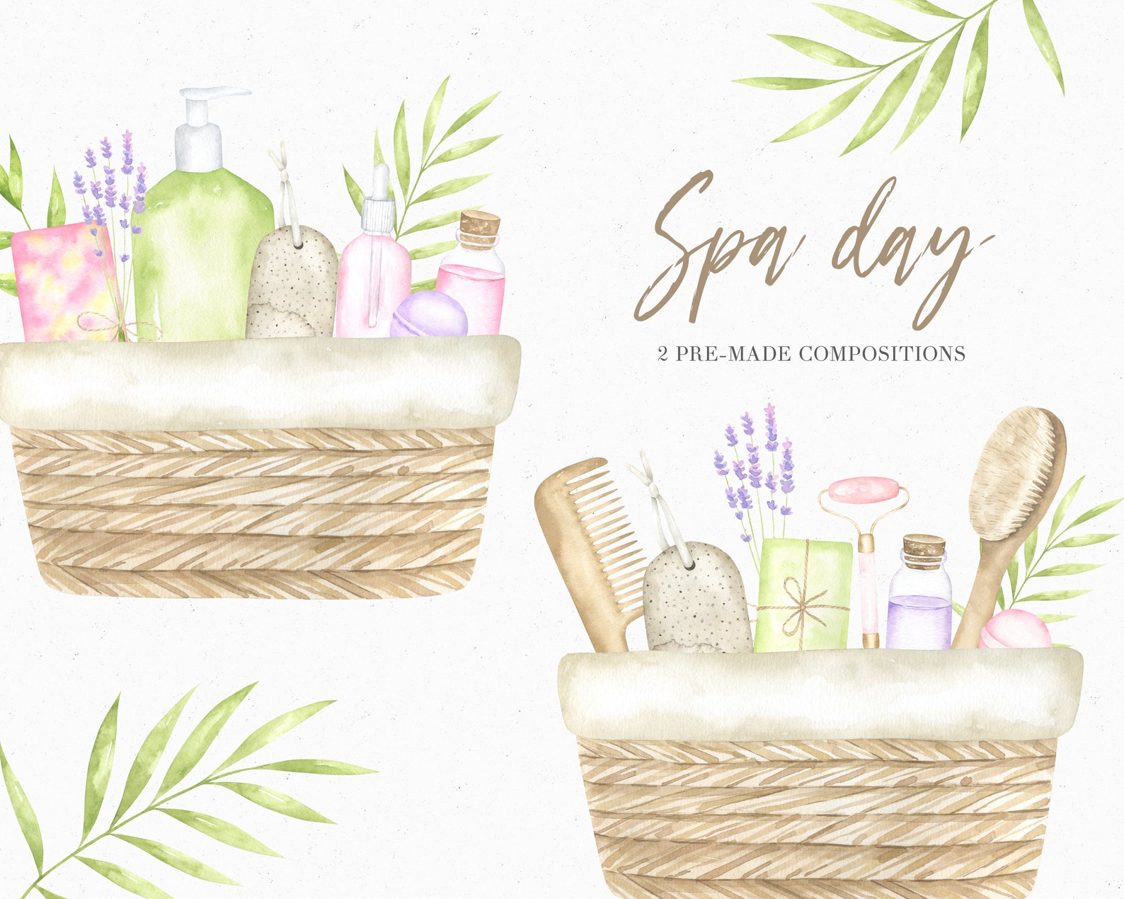 Spa Watercolor Clipart Spa Basket Illustration Cosmetics | Etsy