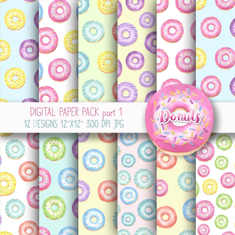 Download Donut Digital Paper Pack Sweets Seamless Patterns Pastel | Etsy