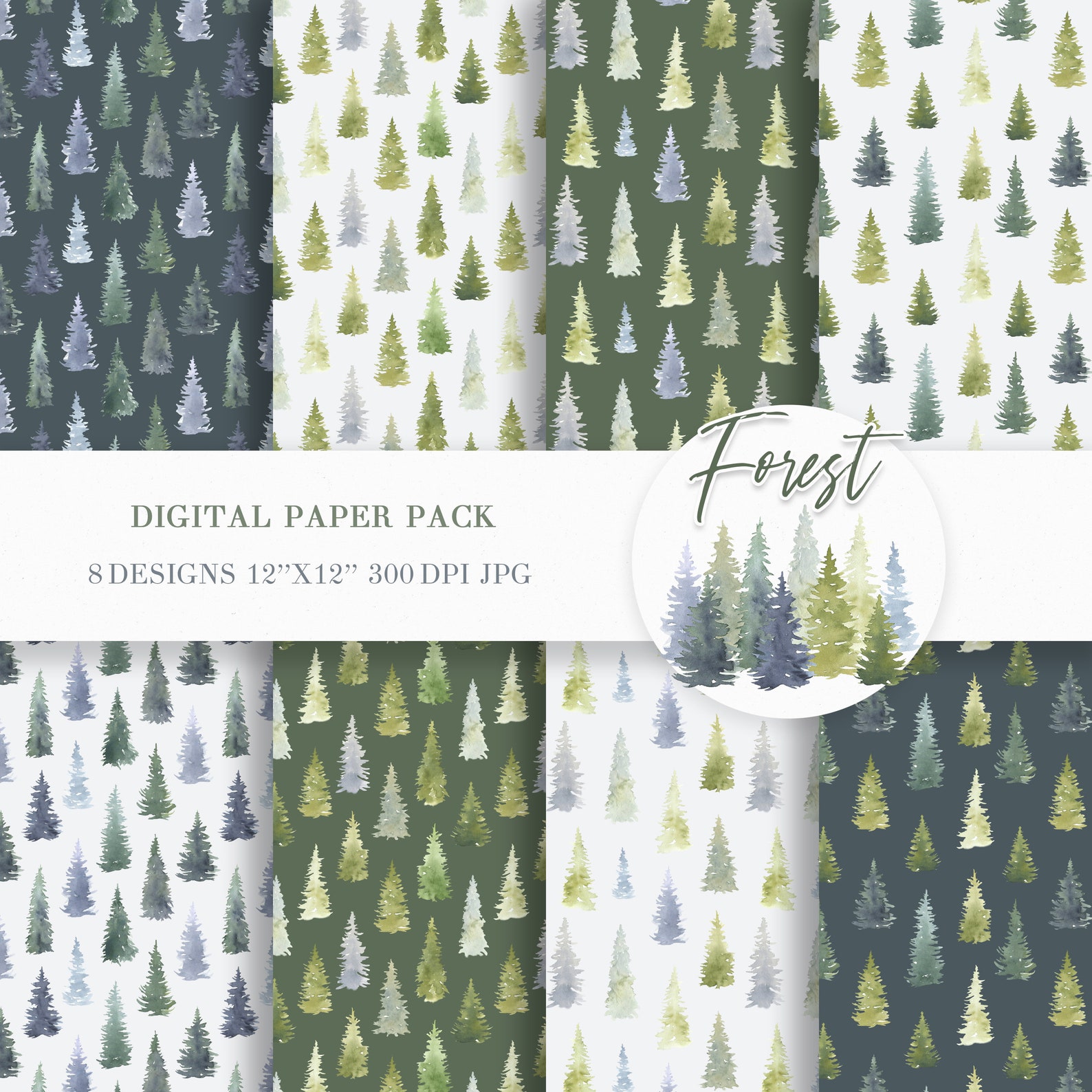 Forest Digital Paper Woodland Digital Paper Pine Trees and Etsy