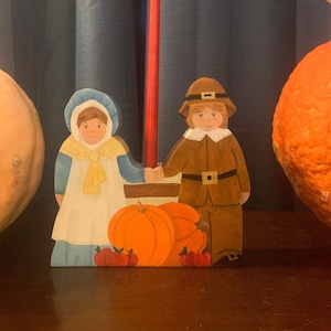 Vintage Hand Painted Pilgrim Candle-holder