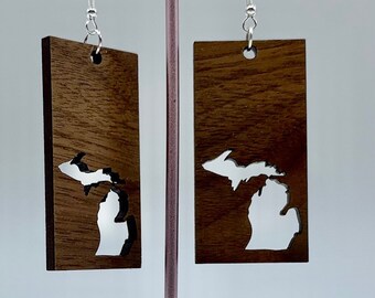 Michigan rectangular earrings. Laser cut. Super light weight.