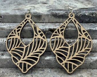 Geometric earrings, laser cut earrings, wood earrings