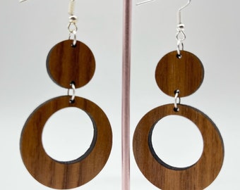 Geometric circles earrings, wooden earrings, laser cut earrings,