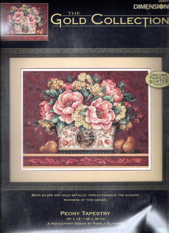 Peony Tapestry Dimensions Gold Collection 20019 Needlepoint Design Kit by Pamela Gladding New in Package Etsy