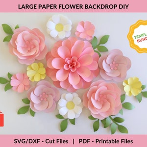 Large Paper Flower Templates SVG PDF, 3d Flower Svg, Giant Paper Flower Svg, Large Paper Flower Backdrop diy, Paper Flowers Easy, Flower Svg