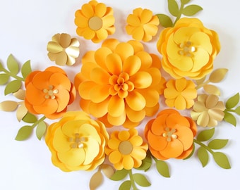 Wall Paper Flowers -Nursery Wall Paper Flowers - Paper Flower Backdrop - Gold Paper Flowers