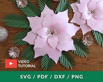 Poinsettia Paper Flower SVG Templates, Poinsettia Svg, Paper Flower Svg, Christmas Wreath Svg, Cricut Flower Svg, Pdf, Dxf Templates
