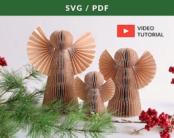 3D Angel SVG PDF, Paper Angel Template and Tutorial, DIY Paper Christmas Angel, 3D Paper Christmas Decorations Svg