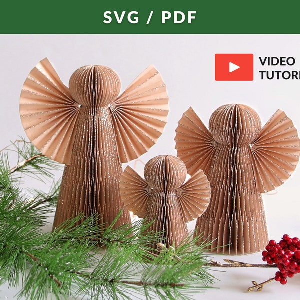 3D Angel SVG PDF, Paper Angel Template and Tutorial, DIY Paper Christmas Angel, 3D Paper Christmas Decorations Svg