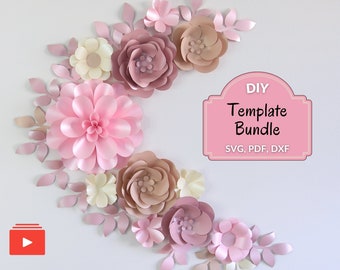 Giant Paper Flower Template, Paper Flower Backdrop Diy, 3d flower Svg, Giant Paper Flower Svg, Small Medium and Large Paper Flower Svg Pdf
