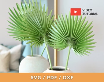 Fan Palm Leaf SVG PDF, Dxf,  Extremely Realistic Palm Leaf Template and Tutorial, Paper Palm Leaves DIY, Tropical Leaf Template, Svg Leaves