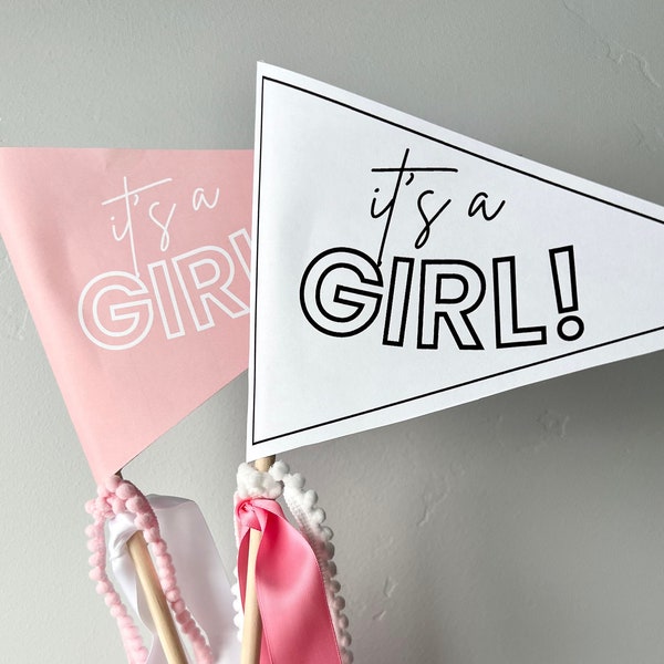 It’s a Girl Pennant Flag, Pregnancy Announcement, DIY Pennant, Girl Mom, Baby Banner, Printable Pennant Flag, Pennant Flag Template