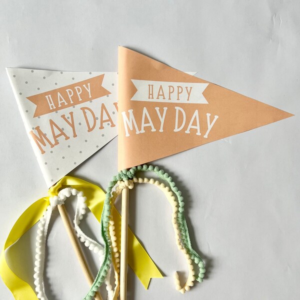 May Day Pennant Flag, DIY Pennant, May Day Basket Flag, Flower Pot Flag, Pennant Template
