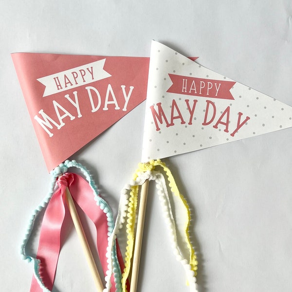 May Day Pennant Flag, DIY Pennant, May Day Basket Flag, Doorstep Treat, Flower Pot Flag, Pennant Template