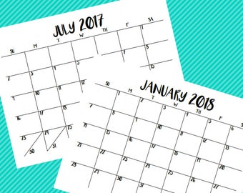 Blackline Printable Calendar || 2017-2018 || INSTANT DOWNLOAD