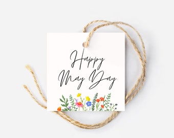 Happy May Day Printable Tags, Square Tags, May Day Tags, Wildflower, May Day Gift Tag, Hang Tag, Bakers Tag