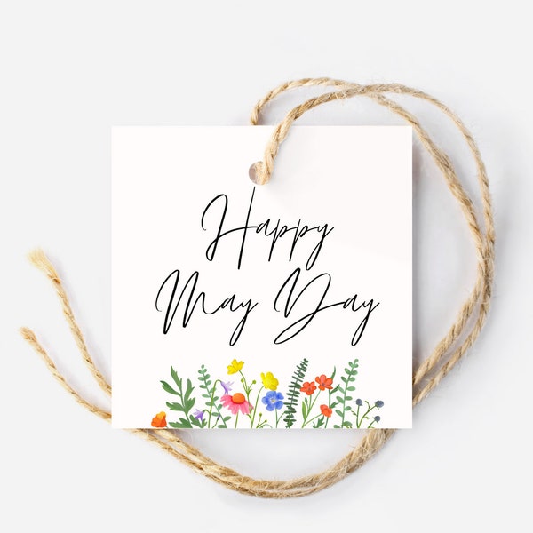 Happy May Day Printable Tags, Square Tags, May Day Tags, Wildflower, May Day Gift Tag, Hang Tag, Bakers Tag