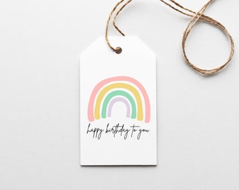 Rainbow Happy Birthday Printable Gift Tag Happy Birthday, Birthday Tag, Printable Hang Tag, Bakers Tag, Pastel Rainbow