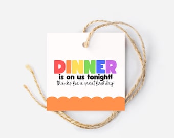 Dinner is on Us Gift Tags, Back to School, First Day of School Teacher Gift, Gift Card Tag, Hang Tag, Bakers Tag, Printable, Paper Plates