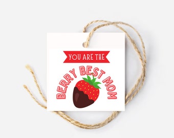 You are the BERRY Best Gift Tag, Happy Mothers Day Gift Tag, Square Tag, Mother’s Day Hang Tag, Printable Gift Tags, Chocolate Strawberry