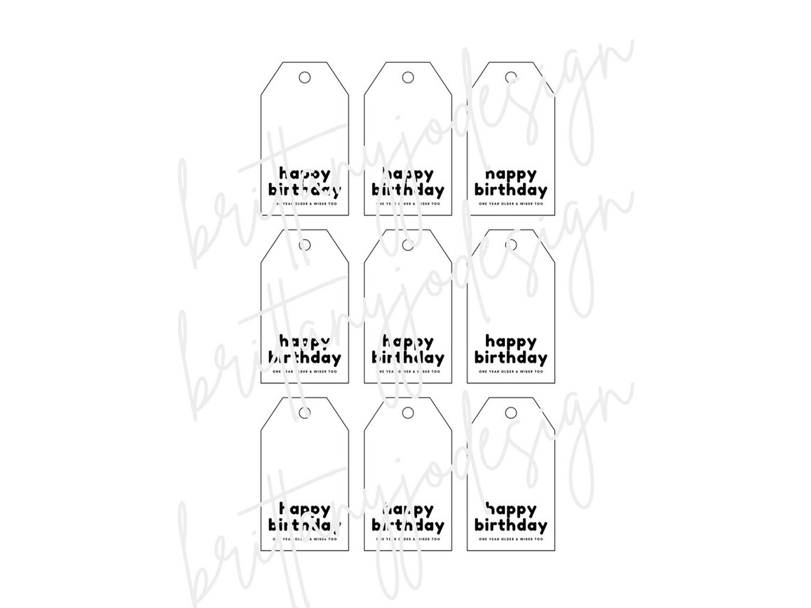 Happy Birthday Printable Gift Tag One Year Older and Wiser - Etsy