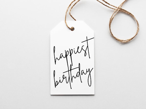 Happiest Birthday Printable Gift Tag, Minimalist Birthday Tag, Printable Hang Tag, Bakers Tag, Black and White, Happy Birthday