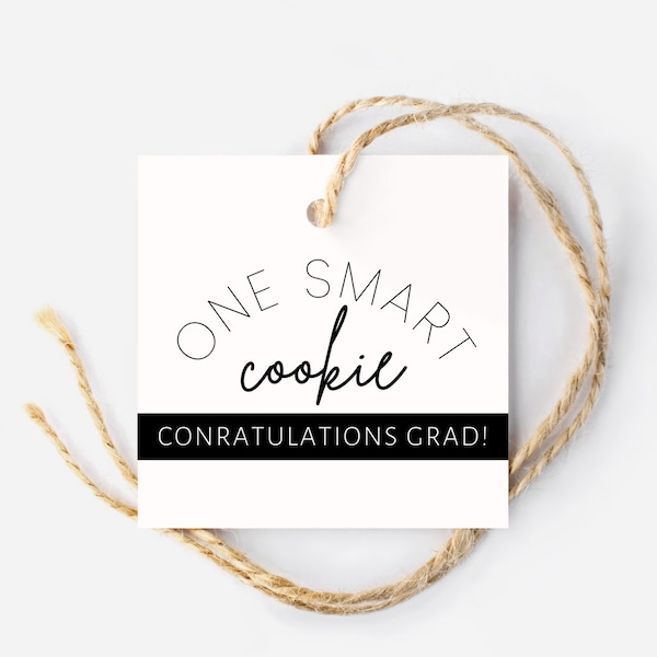 One Smart Cookie Gift Tags, Afstudeertag, Klasse van 2023, Vierkante Tag, Grad Gift, Cookie Tag, Hang Tag, Afdrukbaar DIY Cadeau