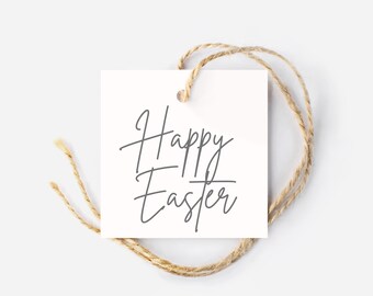 Happy Easter Gift Tag, Square Tag, Easter Hang Tag, Neutral Easter, Printable Gift Tags, Happy Easter Printable