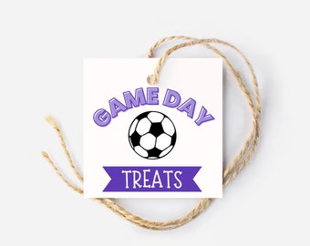 Soccer Game Day Treat Tag, Post-Game Snack, Purple Team Colors, Soccer Tag, Kids Sports, Square Tag, Hang Tag, Printable