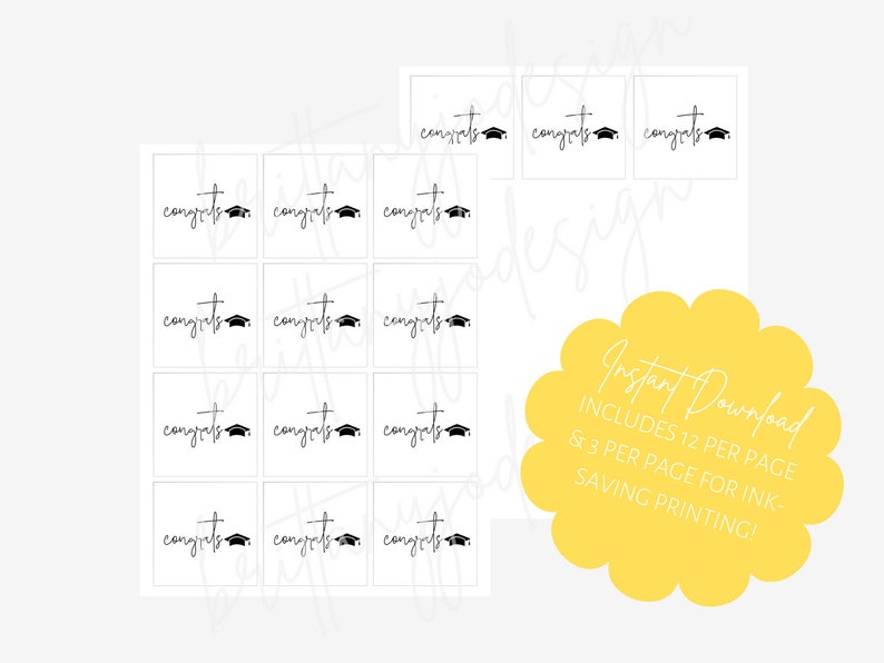 Minimalist Graduation Gift Tags, Grad Tag, Congrats Grad, Square Tag, Grad Gift, Gift Card Tag, Hang Tag, Printable DIY Gift image 2