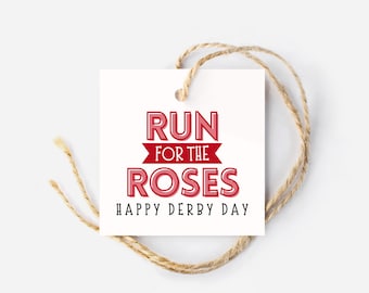 Run for the Roses Tag, Derby Day Gift Tag, Kentucky Derby Printable, Square Hang Tags, Derby Party Favor Tag