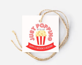 Popcorn General Conference Gift Tag, Just Popping By, LDS Gift Tag, Printable Gift Tags, Ministering Family, DIY Gift