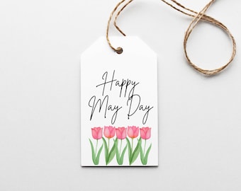 Happy May Day Printable Tags, Gift Tags, May Day Tags, Tulips, May Day Gift Tag, Hang Tag, Bakers Tag