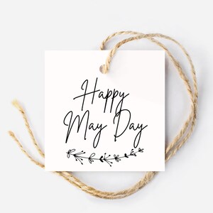 Étiquettes imprimables minimalistes de joyeux 1er mai, étiquettes carrées, étiquettes du 1er mai, noir et blanc, étiquette cadeau 1er mai, étiquette volante, étiquette de boulanger