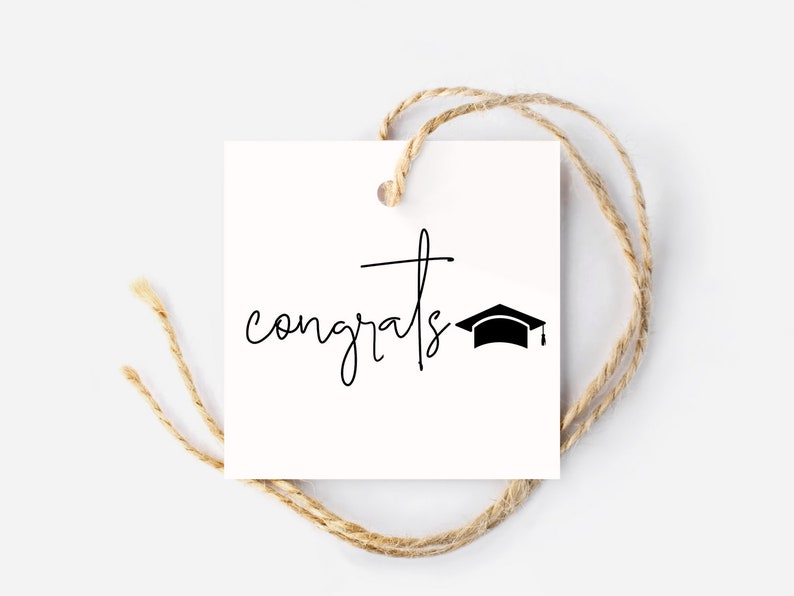 Minimalist Graduation Gift Tags, Grad Tag, Congrats Grad, Square Tag, Grad Gift, Gift Card Tag, Hang Tag, Printable DIY Gift image 1