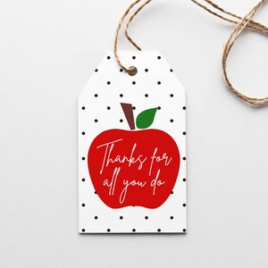 Thanks For All You Do Gift Tags, Apple Tag, Teacher Appreciation Gift, Teacher Thank You Tags, Gift Tag, Hang Tag, Bakers Tag, Printable