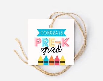 Congrats Pre-K Grad Gift Tags, Preschool Graduation, Pre-K Gift Tag, Square Tag, Grad Gift, Goodie Bag Tag, Hang Tag, Printable DIY Gift
