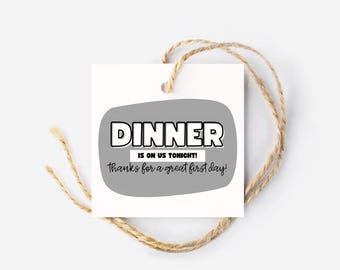 Dinner is on Us Gift Tags, Back to School, First Day of School Teacher Gift, Gift Card Tag, Hang Tag, Bakers Tag, Printable, Paper Plates