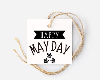 Minimalist May Day Tags, Square Tags, Printable May Day Gift Tag, Basket Tag, Popcorn Tag, Doorbell Dash