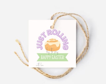 Just Rolling by to say Happy Easter Gift Tag, Cinnamon Roll Tag, Square Gift Tag, Easter Hang Tag, Printable Gift Tags, Easter Printable