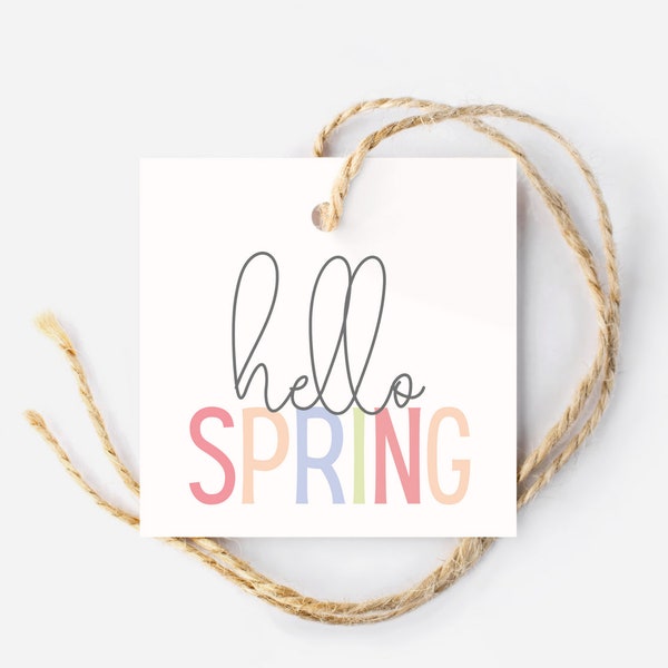 First Day of Spring Gift Tag, Goodie Bag Tag, Cake Pop Tag, Square Hang Tag, DIY Gift, Hello Spring
