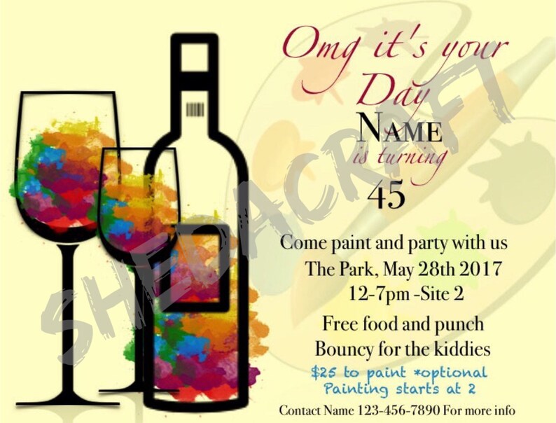 Sip and Paint Birthday Party Invitations Etsy